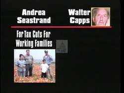 ["Andrea Seastrand's 1996 ad depicted her as a consistent advocate for tax cuts and the death penalty, contrasting Walter Capps' perceived inconsistency. Scenes show Seastrand debating, addressing supporters, and being presented as reliable and decisive, juxtaposed with images portraying Capps as indecisive and inconsistent on critical issues."]