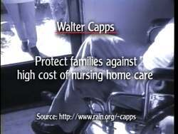 ["In a 1996 political TV ad, Walter Kapp criticizes opponent Andrea Seastrand for her stance on nursing home costs, contrasting it with his own supportive policies. The ad features scenes of worried families discussing financial strains due to high nursing care expenses, and Kapp advocating for governmental protection against these costs."]