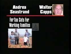 ["The 1996 political TV ad for Republican candidate Andrea H. Seastrand portrays her as a consistent and trustworthy leader, emphasizing her reliable stances on taxes and the death penalty. The ad contrasts her positive and consistent image against her opponent Walter Capps, depicting him as inconsistent and unreliable in his political positions."]
