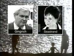 ["In a 1996 political ad for Walter H. Capps, scenes show Newt Gingrich and Andrea Seastrand repeatedly meeting with industrial lobbyists, suggesting their involvement in undermining clean water laws. The visuals accuse them of colluding with polluters to rewrite legislation, posing risks to public health and the environment."]