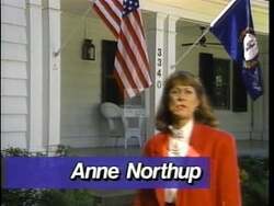 ["In her 1996 campaign ad, Republican Anne Meagher Northup criticizes her opponent, Congressman Mike Ward, for opposing the designation of English as the official U.S. language. The ad highlights the potential safety risks and misunderstandings from multilingual driver's tests, emphasizing the importance of English proficiency for clarity in traffic sign comprehension."]