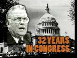 ["The 1996 Republican campaign ad featuring Jean Leising targets Democratic incumbent Lee Hamilton, portraying him as troubled and defensive amidst accusations of excessive spending and tax hikes. Scenes of Hamilton, overwhelmed by paperwork and addressing Congress, emphasize fiscal irresponsibility and reliance on out-of-state funding, questioning his congressional effectiveness."]
