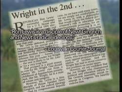 ["In the 1996 political ad for Joe Wright, the campaign highlighted newspaper endorsements praising Wright's independence and problem-solving skills while contrasting these with negative critiques of his opponent, Ron Lewis. The ad showcased scenes of Wright speaking at a rally, emphasizing his appeal for change and strong leadership."]
