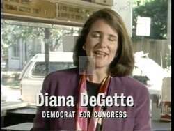 ["In her 1996 campaign ad, Democratic candidate Diana DeGette firmly advocates for stringent gun control measures. Throughout the ad, DeGette emphasizes prioritizing family and community safety over the interests of the NRA and special interest groups. Her strong stance is presented confidently as she addresses the audience directly from various settings, reinforcing her commitment to public safety."]