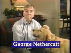 ["In the 1996 TV ad, Republican George R. Nethercutt is portrayed in various serene settings with his dog, Chestnut. The ad shows Nethercutt in a natural, homely environment, walking in the woods and engaged in direct discourse with the camera, emphasizing honesty, commitment, and unity in facing political attacks."]