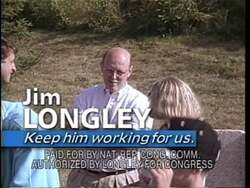 ["The 1996 political TV ad for James Bernard Longley emphasizes his dedication to integrity and local issues like job creation and healthcare. It contrasts Longley's commitment to the \"Clean Campaign Pledge\" with his opponent Tom Allen, who is portrayed as violating this pledge by resorting to personal attacks. Longley is depicted positively, focusing on ethical campaigning and clear contrasts in tactics and candidate integrity."]