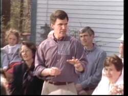 ["In a 1996 political TV ad, Democratic candidate Tom Allen passionately advocates for education, jobs, and healthcare, highlighting his commitment to these crucial issues. Addressing various crowds, he focuses on improving job security and healthcare protections while opposing budget cuts detrimental to public welfare, emphasizing his dedication to the people of Maine."]