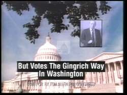 ["In the 1996 campaign ad for Tom Allen, scenes depicted Jim Longley as politically aligned with Newt Gingrich, contrasting with Allen's focus on local Maine issues. The ad portrayed Longley's dichotomy between his Maine image and his conservative voting behavior in Washington, with various segments showing newspaper headlines, quotes, and Longley's own conflicting portrayals, suggesting a mismatch between his public statements in Maine and his actions in Congress."]