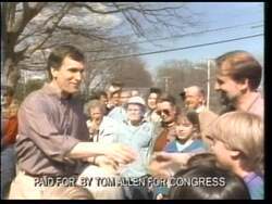 ["In the 1996 presidential campaign ad, Democratic candidate Tom Allen focuses on crucial issues like job creation, education, and environmental protection. Addressing audiences from podiums in various settings, Allen passionately and assertively emphasizes his commitment to strengthen Maine's economy, improve educational opportunities, and safeguard the environment, underlining his dedication to fiscal responsibility and comprehensive welfare."]