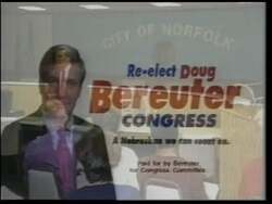 ["The 1996 campaign ad for Republican Party candidate Doug Bereuter showcases his proactive engagement with Nebraskans at several \"Hear the Citizen\" meetings. Through various scenes at town halls and community meetings, Bereuter is depicted actively listening and conversing with constituents, emphasizing his commitment to understanding and addressing the concerns of local residents."]