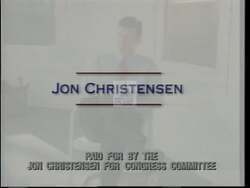 ["In his 1996 campaign TV ad, Republican Jon Lynn Christensen stands in various rural Nebraska settings, passionately promoting his commitment to local values, fiscal responsibility, and educational improvements. He emphasizes budget balance, tax cuts, and the importance of restoring and upholding the American dream, conveying his dedication to Nebraska's families and governance."]