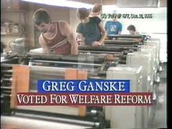 ["In his 1996 presidential campaign ad, Republican candidate John Greg Ganske emphasizes welfare reform, advocating for policies that prioritize work over welfare benefits. The ad portrays Ganske in various professional settings, discussing the dignity and necessity of work, alongside scenes of him speaking to supporters and showcasing text that reinforces work requirements and integrity."]