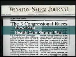 ["The 1992 campaign ad for Democratic candidate Stephen Lybrook (Steve) Neal showcases his confident demeanor and leadership qualities. Scenes depict Neal addressing enthusiastic crowds and directly engaging the camera, emphasizing his commitment to local job growth, healthcare reform, and environmental protection. Endorsements and policy highlights underscore his dedication to impactful governance."]