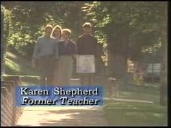 ["In the 1992 political TV ad, Democratic Party candidate Karen Shepherd campaigns on a platform focusing on family-centric policies, emphasizing the importance of strengthening families through education and healthcare reform. Shepherd confidently articulates her vision across various scenes, consistently advocating for significant domestic investments to transform America, showcased against backdrops of American families, classrooms, and patriotic symbols."]