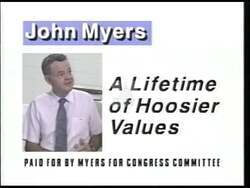 ["In the 1992 presidential campaign ad, Republican candidate John Massie Myers promotes his \"Action Now\" plan, focusing on healthcare and job policies while opposing new taxes. The ad features Myers speaking at various events, emphasizing personal choice in healthcare, and contrasting his policies against his opponent, with scenes packed with supportive crowds and American flags, highlighting his strong, confident demeanor."]