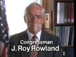 ["In the 1992 campaign ad for James Roy Rowland, the politician emphasizes fiscal responsibility, advocating for a balanced budget amendment at various scenes. Filmed predominantly at podiums, with the U.S. flag frequently in the backdrop, Rowland presents a concerned and urgent demeanor, stressing the importance of federal budget reform and spending control."]