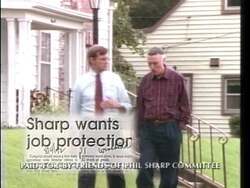 ["In the 1992 campaign ad, Democratic candidate Phil Sharp passionately advocates for revitalizing Indiana's economy. Standing confidently at various podiums, Sharp addresses enthusiastic crowds and emphasizes his commitment to job creation and economic initiatives. Scenes of Sharp advocating for American jobs against patriotic backdrops symbolize his dedication to Indianas workforce and national prosperity."]