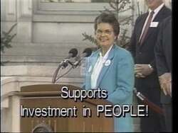 ["In her 1992 campaign ad, Ada Deer passionately advocates for universal healthcare, contrasting her inclusive approach with opponent Scott Klug's limited coverage policies. She uses multiple settings to emphasize her commitment to healthcare and economic reforms, positioning herself against military excess and advocating for policies that benefit every American."]