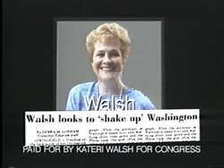 ["Kateri Walsh's 1992 campaign ad strongly emphasizes her ethical stance and dedication to transparency, consistently contrasting these qualities against Congressman Richie Neals alleged corruption, financial discrepancies, and inconsistency. The ad portrays Walsh as a confident advocate for change and integrity, sharply criticizing Neal for accepting PAC money and exhibiting questionable financial ethics."]
