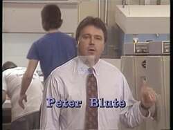 ["In the 1992 political TV ad, Republican candidate Peter I. Blute emphasizes his dedication to enhancing job opportunities and local prosperity. He passionately discusses his commitment to economic growth through supportive policies, including work support, tax credits, healthcare and educational reforms. Blute illustrates this through scenes at a factory and various campaign speeches."]