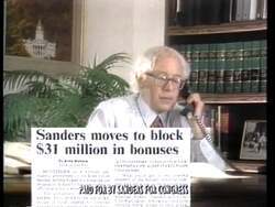 ["In the 1996 TV ad for Bernie Sanders' Independent Party presidential campaign, Sanders is depicted passionately advocating for social and economic reforms. Scenes feature him speaking fervently at podiums, confidently addressing viewers, and surrounded by American flags and policy documents. He focuses on workers' rights, healthcare, and comprehensive legislative reforms."]