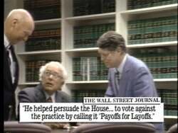 ["In a 1996 political TV ad, Independent Party candidate Bernie Sanders vehemently criticizes defense contractors for greed and unethical bonuses amid layoffs. He advocates for accountability and prioritizes American worker well-being. Sanders passionately addresses audiences in various settings, emphasizing leadership and fiscal responsibility while fighting corporate excesses."]