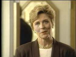 ["In his 1996 presidential campaign TV ad, John McHugh stands resolutely on various podiums, advocating for Congressional reform and governmental transparency. He emphasizes the need for budget cuts, self-regulation, and heightened accountability, passionately communicating his message across diverse settings to rally support while accompanied by symbols of American governance."]