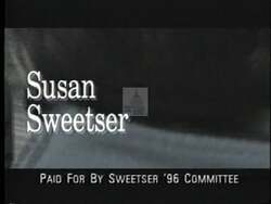 ["In her 1996 presidential campaign TV ad, Republican candidate Susan W. Sweetser projects confidence and professionalism against a backdrop of Vermont landscapes. The scenes repeatedly show Sweetser speaking passionately at various podiums, addressing and engaging with attentive crowds about her legislative achievements, encapsulated under the \"Vote for Vermont\" slogan."]