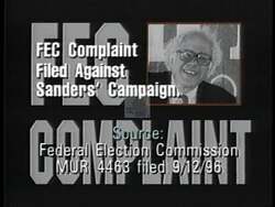 ["In the 1996 political TV ad for Republican candidate Susan W. Sweetser, Bernie Sanders is portrayed in a series of solemn and dejected scenes. The ad highlights alleged contradictions in his political actions, concerns about illegal contributions, and his response to accusations during public addresses. Sanders appears both in public forums and private settings, visibly distressed as he confronts these allegations."]