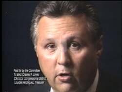 ["In the 1996 political TV ad, Democratic candidate Charlie Jones passionately campaigns for Congress, focusing on themes of hope, unity, and committed leadership. Addressing diverse crowds and speaking directly to the camera, Jones underscores his pledge to bring positive change to Washington, D.C. His earnest expression and diverse audience highlight his dedication and appeal."]