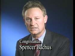 ["In the 1996 political TV ad for Spencer Thomas Bachus, he portrayed as a serious politician against presidential pardons involved in scandals. The ad featured Bachus and Bob Dole at podiums, passionately speaking against potential Whitewater scandal pardons, backed by American flags and urging resolution support."]
