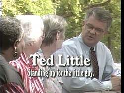 ["In his 1996 political TV ad, Democratic presidential candidate Ted Little passionately defends Medicare and Medicaid. He positions himself as a protector of senior citizens, fiercely opposing Newt Gingrichs proposed cuts to these programs. Throughout multiple scenes, Little communicates his commitment to safeguarding healthcare for the elderly, directly challenging Gingrich's policies."]