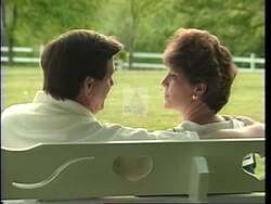 ["In his 1996 presidential campaign ad, Bob Riley emphasizes his paternal qualities and moral integrity. Scenes of Riley warmly interacting with his son at various events portray him as a loving, supportive father and role model. The ad highlights his strengths in family values and leadership through consistent warm and affectionate embraces with his son, underlining his character and relatability as a leader rooted in strong, nurturing relationships."]