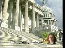 ["In the 1996 campaign ad for Laurel Lunt Prussing, scenes depict her opponent, Ewing, in a negative light, showing his connections to polluting corporations and his involvement in a water pollution scandal. The ad highlights Prussing as a preferable choice for Congress, urging voters to support her over Ewing."]