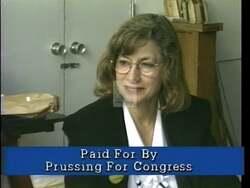 ["In the 1996 campaign ad, Democratic candidate Laurel Lunt Prussing champions Medicare and environmental protection, showcasing her commitment through a series of endorsements. The ad alternates between scenes of Prussing at a desk and standing confidently, with emphasis on her being labeled \"dangerous\" by opposition due to her strong advocacy."]