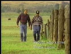 ["In a 1996 TV ad for his presidential campaign, Republican candidate Frank D. Lucas emphasizes his strong connection to Western Oklahoma. Featuring scenes of Lucas standing against rustic backgrounds, sporting Western attire, the ad projects his embodiment of traditional values, strength, and patriotism, all key characteristics revered in his rural community."]