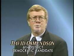 ["In his 1996 campaign ad, Democratic candidate David L. Osmundson addresses wage inequality extensively. Positioned at a podium, he delivers a series of emphatic speeches to a crowd, highlighting the urgent need for support and rights for workers. His professional demeanor and consistent messaging across various scenes emphasize his commitment to tackling this issue."]