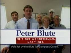 ["The political TV ad features Congressman Peter I. Blute promoting a new law he supported, which allows police to access the addresses of fugitive felons receiving federal assistance. He repeatedly urges the viewer to support this law, highlighting its importance for enhancing law enforcement capabilities and ensuring community safety."]