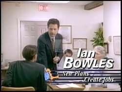 ["The 1996 political TV ad for Democratic Party candidate Ian Bowles showcases his robust commitment to pivotal issues. Across various scenes, Bowles addresses enthusiastic crowds and directly to the camera, emphasizing his dedication to protecting Social Security, Medicare, women's rights, and environmental issues, whilst portraying a determined and professional demeanor."]