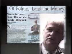 ["In the 1996 presidential campaign ad for Ian Bowles, a scene featuring Bill Delahunt shows him looking stressed amid visible newspaper headlines outlining his financial controversies. This suggests a focus on questionable financial ethics in the campaign's narrative against the opponent. The ad targets voter concerns about financial integrity."]