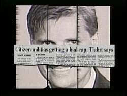 ["The 1996 political TV ad for Democratic candidate Randy Rathburn targets his opponent, Congressman Todd Teehart, by emphasizing his extreme views that allegedly misalign with Kansas families. The ad particularly criticizes Teehart's controversial support for militias, using stark imagery and bold text to portray him in a negative light."]