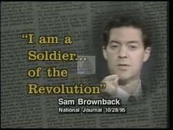 ["The political TV ad critically portrays Sam Brownback as an extremist, highlighting his voting record against education, minimum wage, and environmental protections. Various scenes depict him as harmful to welfare, worker safety, and the environment, branding him as too extreme and irresponsible for Kansas. The ad focuses on his controversial actions and policies."]