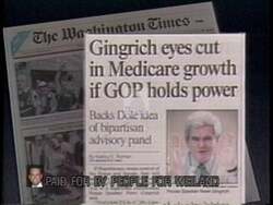 ["In the 1996 political TV ad, John Thune is depicted misleadingly linking his opponent, Democratic candidate Rick Weiland, to the mafia in several scenes. Additionally, Thune is portrayed negatively amidst controversies over Medicare cuts and questionable political tactics, positioning him in an unflattering light throughout the ad."]