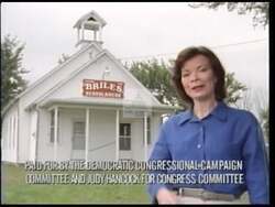 ["In her 1996 presidential campaign ad, Democratic candidate Judy Hancock focuses on the urgent need for educational reform. Set in an old one-room schoolhouse, the ad powerfully juxtaposes antiquated educational facilities with modern needs, emphasizing Hancock's commitment to enhancing education funding and expanding opportunities for all students, showcasing her advocacy against funding cuts and her dedication to updating educational resources."]