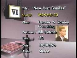 ["In the 1996 campaign ad for Democratic candidate Mark Stewart, frames depict Stewart, backgrounded by an American flag, emphasizing his prosecutorial experience. Negative portrayals of rival Van Hillary contrast with positive images and messages about Stewarts values and endorsements. Scenes include a somber elderly figure and newspaper headlines about cuts."]