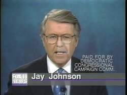 ["In a politically charged TV ad, former newsman Jay Johnson announces his congressional run, underlining his transition from journalism to politics. He presents confidently before attentive crowds and TV interviews, focusing on improving safety, education, and family life. Johnsons earnest approach, backed by American flags and enthusiastic supporters, emphasizes his dedication to societal issues."]