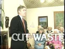 ["The 1996 political TV ad for Republican Party candidate Pete Sessions showcases him passionately advocating for fiscal responsibility and tax reforms. Scenes of Sessions speaking confidently at podiums, backed by American flags and campaign banners, emphasize his commitments to balanced budgets, tax cuts, and protecting social benefits."]