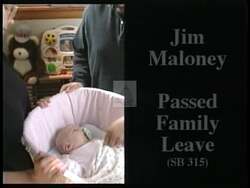 ["In the 1996 political TV ad, Democratic candidate Jim Maloney confidently outlines his support for key social programs such as family leave, Medicare, and education, contrasting his positions with those of his opponent, Gary Franks. Maloney is depicted as a committed leader and advocate for community and family rights, emphasizing his legislative actions and community engagement."]