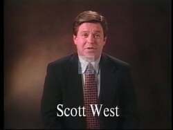 ["In the 1996 television ad for Republican Scott West, he emphasizes his role as a political underdog determined to challenge a long-standing congressman. Set against visuals of university and office environments, West confidently discusses his campaign's themes of optimism, determination, and resistance against negative political tactics, drawing a symbolic David and Goliath comparison."]
