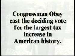 ["In Scott West's 1996 campaign ad, emotive scenes of a mother tending to her child in different settings frame a narrative about financial stress linked to new tax hikes. While the mother comforts her child, a televised political discourse on taxes underscores the impacts these fiscal policies have on their family life."]